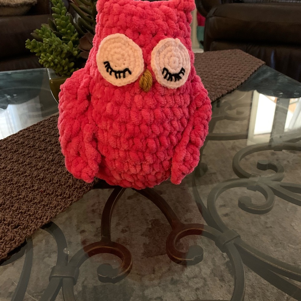 Pink Crochet sleepy Owl Plush